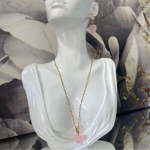 ROCK CANDY SUGAR Heart Pendant Necklace and Earring Set - Pink